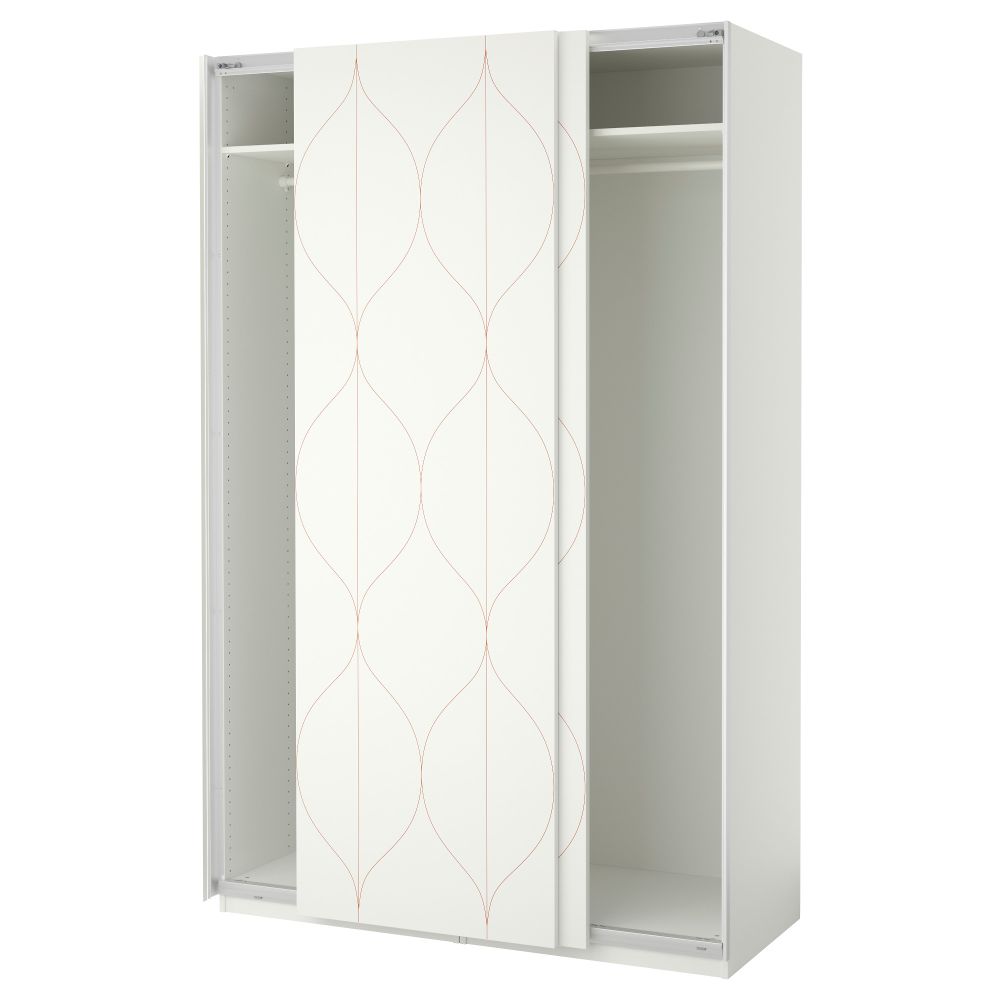 Гардероб ПАКС, белый, Своркмо сетчатый орнамент белый/оранжевый (150x66x236 см) - фото 1