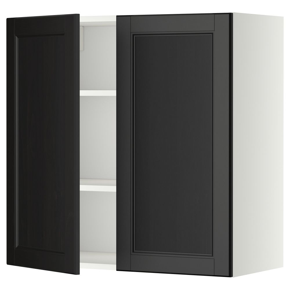 Навесной шкаф с полками, 2 дверцы МЕТОД, белый, Лаксарби черно-коричневый - схема-чертеж с размерами