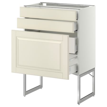 Напольный шкаф 3 фронтальных панели, 2 нижних, 2 средних ящика МЕТОД / МАКСИМЕРА, белый, Будбин белый с оттенком