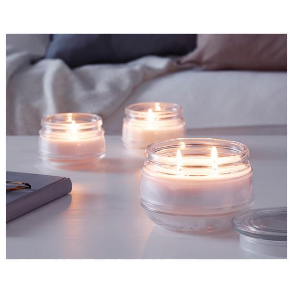 Ароматическая свеча в стакане, 2 фитиля ЛУГГА, Свежее белье, белый (10 см) - фото 3