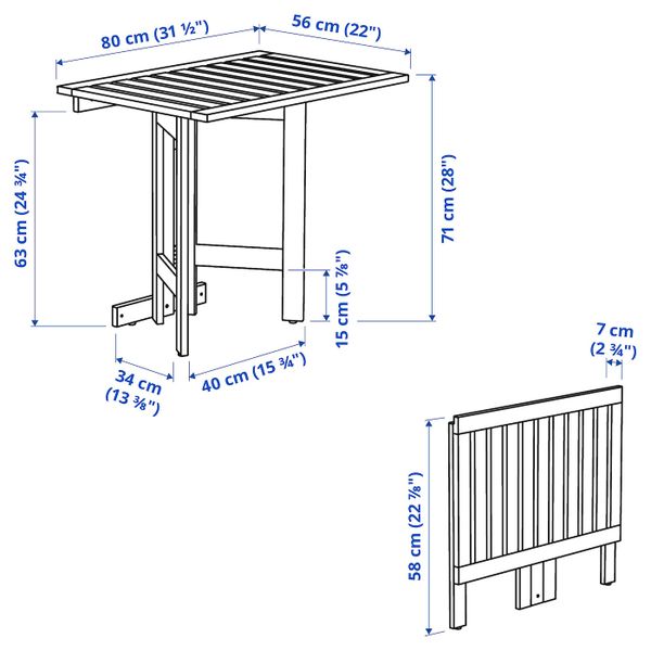 Складной стол, стенной крепеж,д/сада, коричневая морилка 80x56 см IKEA ÄPPLARÖ ЭПЛАРО 003.763.38 - схема-чертеж с размерами