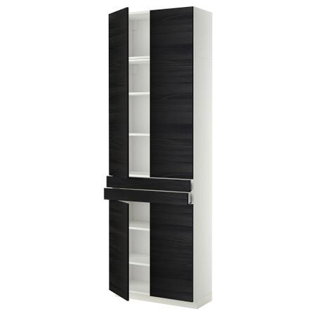 Высокий шкаф + полки, 2 ящика, 4 дверцы МЕТОД / МАКСИМЕРА, белый, Тингсрид черный (80x37x240 см)