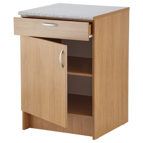 Напольный шкаф с дверью и ящиком АЛЬБРУ, под дуб (60x89 см) - схема-чертеж с размерами