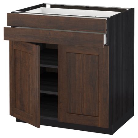 Напольный шкаф, 2 дверцы, 2 ящика МЕТОД / МАКСИМЕРА, черный, Эдсерум коричневый