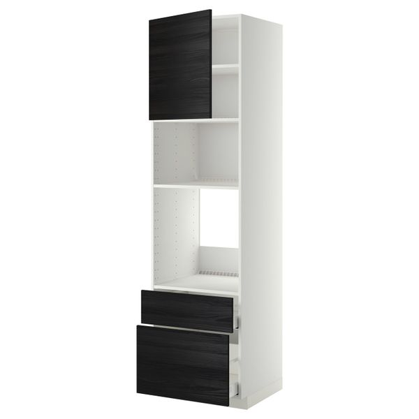 Высокий шкаф для духовки и СВЧ/дверца/2ящ, белый, Тингсрид черный 60x60x220 см IKEA МЕТОД / МАКСИМЕРА 792.370.52 - фото 1