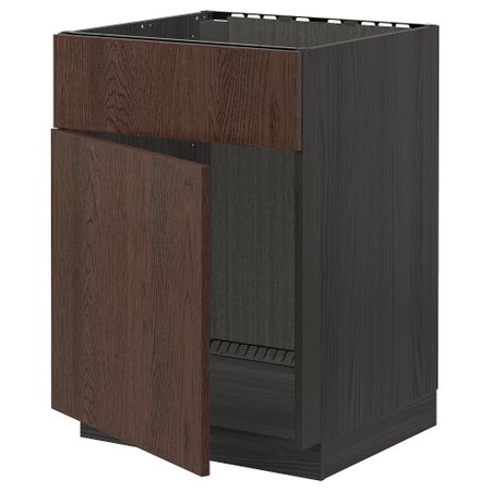 Шкаф под мойку, дверь, фасад, черный, Sinarp коричневый, 60x60 см IKEA METOD МЕТОД 194.610.20