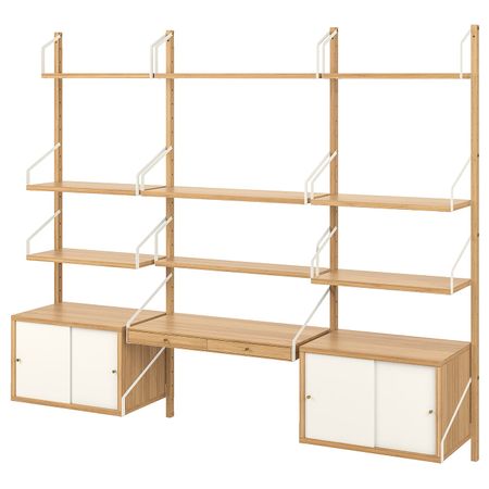 Рабочее место – комбинация, бамбук/белый 213x35x176 см IKEA SVALNÄS СВАЛЬНЭС 993.207.57