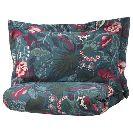 Пододеяльник и 1 наволочка, темно-синий, с цветочным орнаментом 150x200/50x70 см IKEA ФИЛОДЕНДРОН 904.125.58