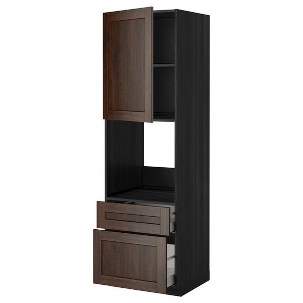 Высокий шкаф для духовки + дверь, 2 ящика МЕТОД / МАКСИМЕРА, черный, Эдсерум коричневый - фото 1