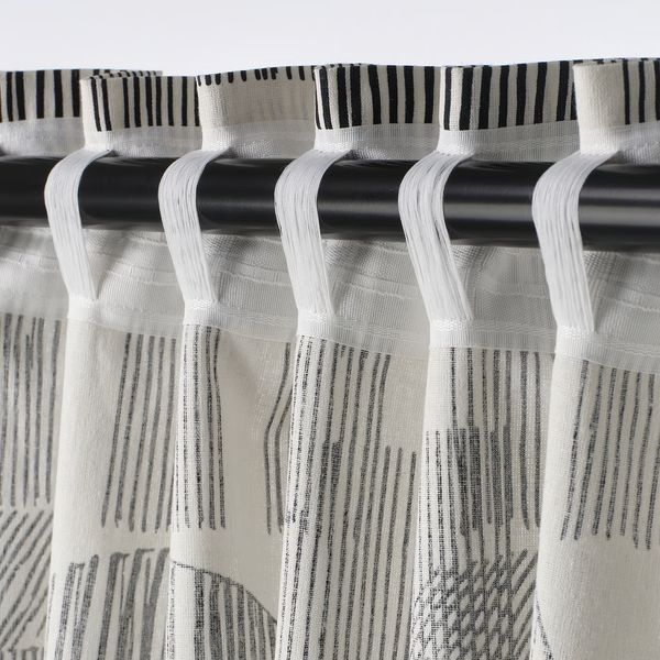 TEMPELFLY ТЕМПЕЛФЛЮ Гардины, 2 шт. - белый/черный/с лентой 145x300 см - фото 4