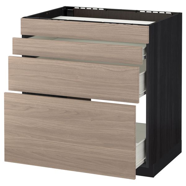 Напольный шкаф для духовки, 4фасада, 3 ящика МЕТОД / ФОРВАРА, черный, Брокхульт светло-серый - схема-чертеж с размерами