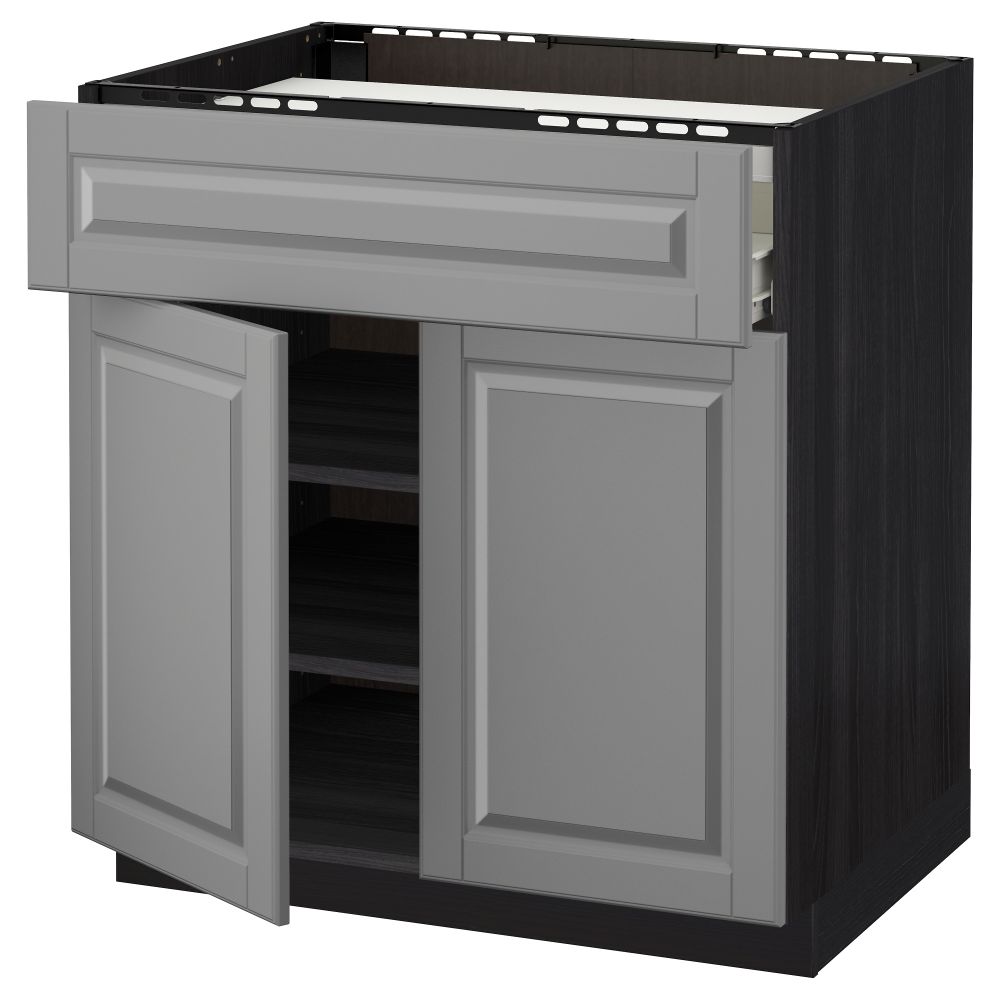 Напольный шкаф для варочной панели, ящик, полка, 2 дверцы МЕТОД / ФОРВАРА, черный, Будбин серый (80x60 см) - схема-чертеж с размерами