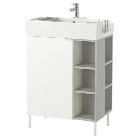 Шкаф под раковину с 1 дверцы, 2 открытыми полк, белый, серый 61x41x87 см IKEA LILLÅNGEN ЛИЛЛОНГЕН 492.278.46