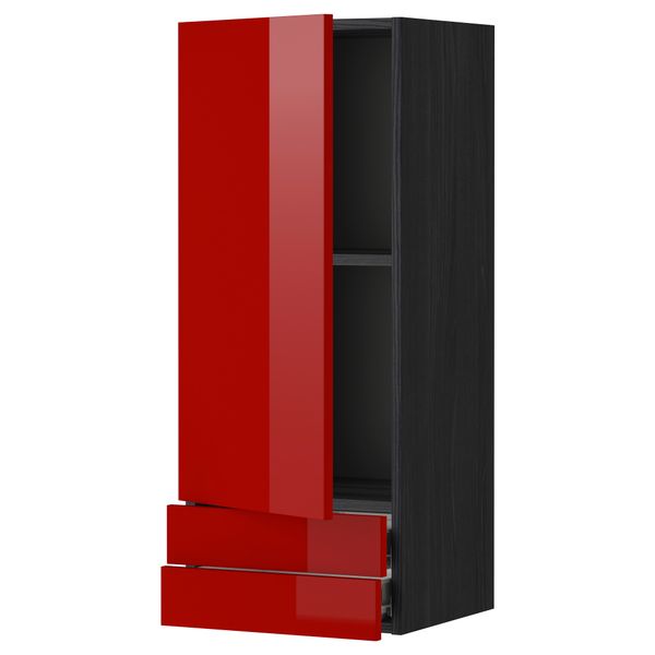 Навесной шкаф с дверцей, 2 ящика МЕТОД / ФОРВАРА, черный, Рингульт красный - схема-чертеж с размерами