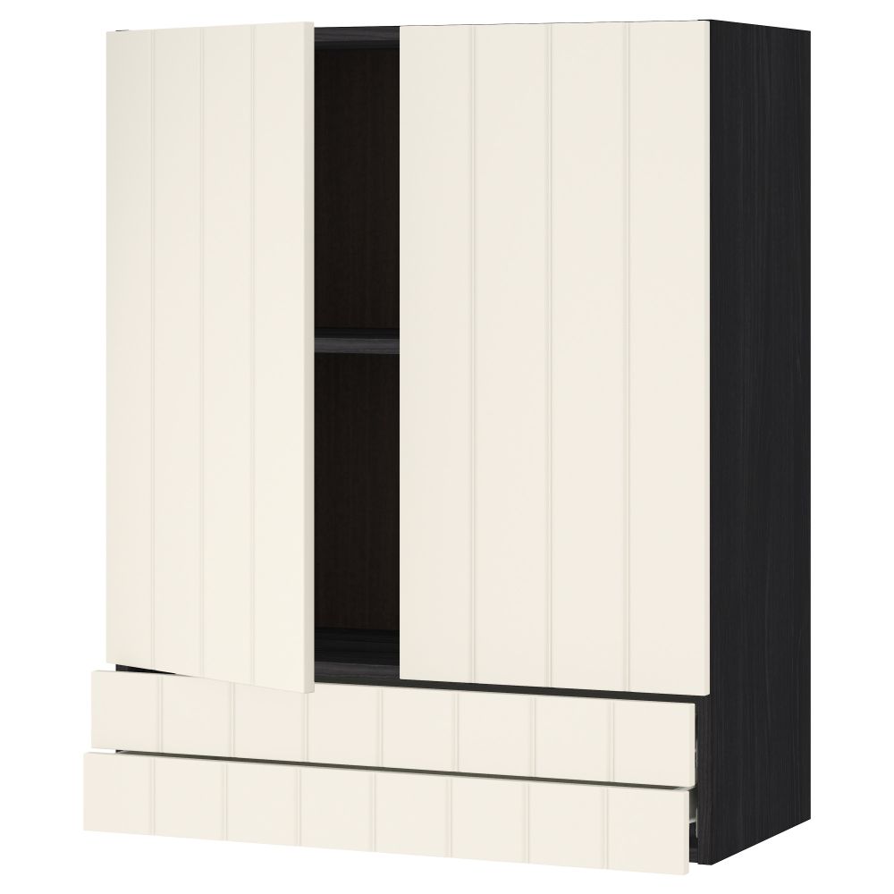 Навесной шкаф, 2 дверцы, 2 ящика МЕТОД / ФОРВАРА, черный, Хитарп белый с оттенком - схема-чертеж с размерами