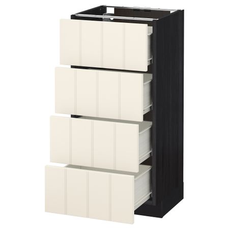 Напольный шкаф 4 фронтальных панели, 4 ящика МЕТОД / ФОРВАРА, черный, Хитарп белый с оттенком