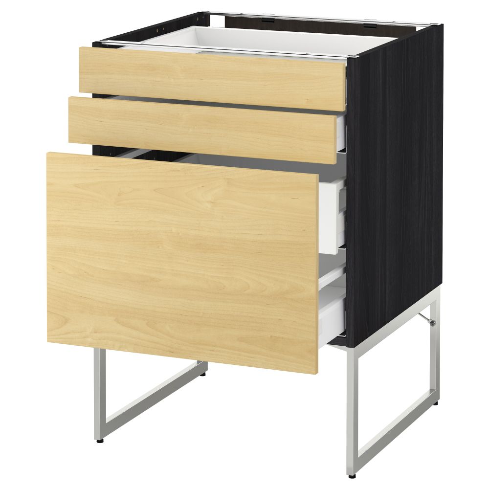 Напольный шкаф 3 фронтальных панели, 2 нижних, 2 средних ящика МЕТОД / МАКСИМЕРА, черный, Тингсрид береза - схема-чертеж с размерами