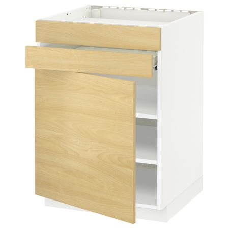Напольный шкаф для варочной панели, доводчик, 2 фасада, 1 ящик МЕТОД / ФОРВАРА, белый, Тингсрид береза (60x60 см)