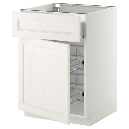 Напольный шкаф с проволочной корзиной, ящиком, дверью МЕТОД / ФОРВАРА, белый, Лаксарби белый