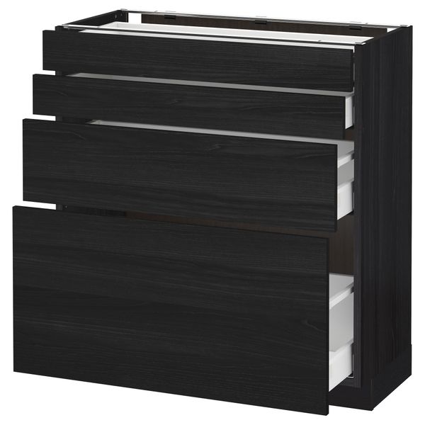 Напольный шкаф 4 фронтальных панели, 4 ящика МЕТОД / МАКСИМЕРА, черный, Тингсрид черный - схема-чертеж с размерами