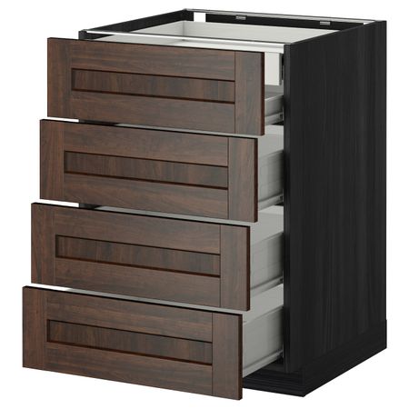 Напольный шкаф 4 фронтальных, 2 низких, 3 средних ящ, черный/Эдсерум коричневый 60x60 см IKEA МЕТОД / ФОРВАРА 992.616.54