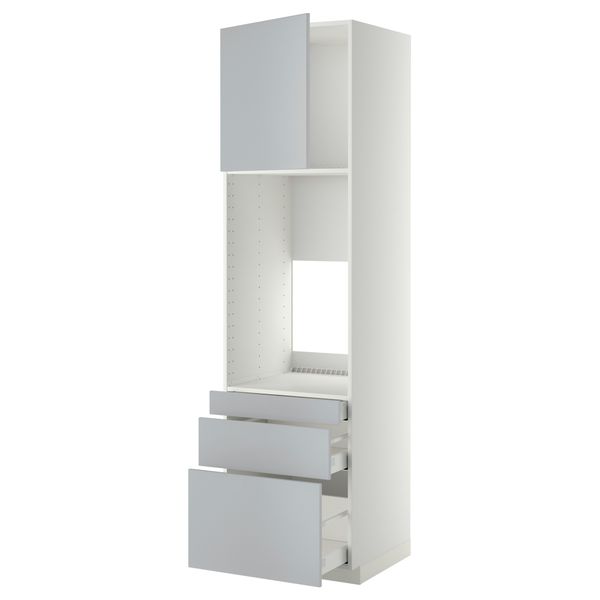 Высокий шкаф для двойной духовки, 3 ящика, дверца МЕТОД / МАКСИМЕРА, белый, Веддинге серый - схема-чертеж с размерами