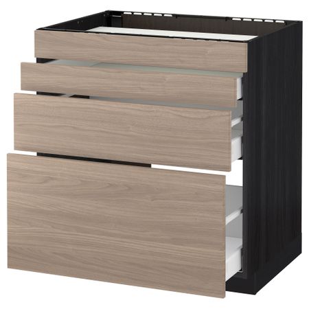 Напольный шкаф для духовки, 4фасада, 3 ящика МЕТОД / МАКСИМЕРА, черный, Брокхульт светло-серый