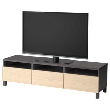 Тумба для ТВ с ящиками БЕСТО, черно-коричневый, Инвикен ясеневый шпон (180x40x48 см)