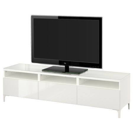 Тумба для ТВ с ящиками БЕСТО, белый, Сельсвикен глянцевый/белый (180x40x48 см)