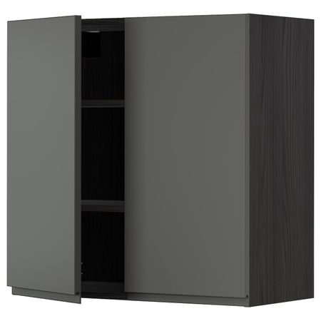 Навесной шкаф с полками/2дверцы, черный/Воксторп темно-серый 80x80 см IKEA МЕТОД 593.108.16