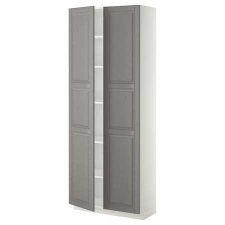 Высокий шкаф с полками, белый/Будбин серый 80x37x200 см IKEA METOD МЕТОД 894.737.36