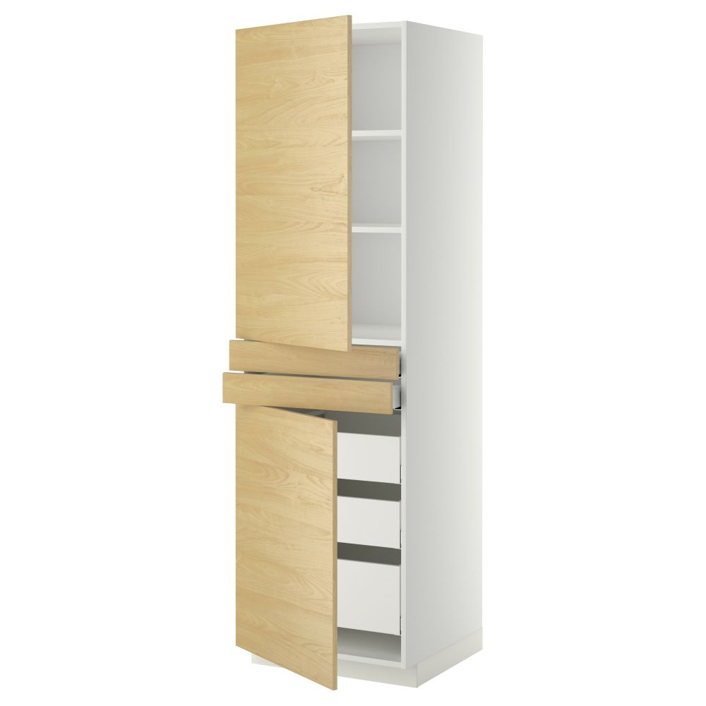 Высокий шкаф + полки, 5 ящиков, 2 дверцы, 2 фронтальных МЕТОД / МАКСИМЕРА, белый, Тингсрид береза - фото 1