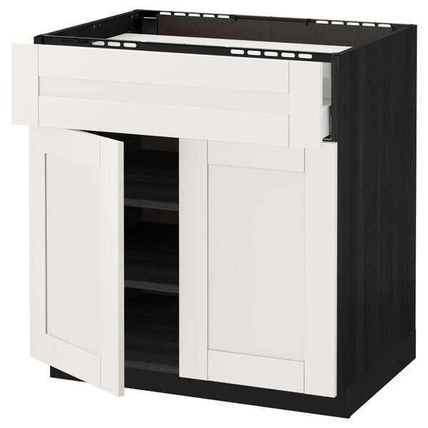 Напольный шкаф для варочной панели, ящик, полка, 2 дверцы МЕТОД / МАКСИМЕРА, черный, Сэведаль белый - схема-чертеж с размерами
