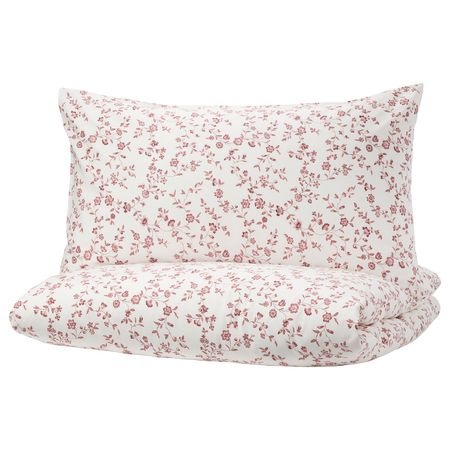 Пододеяльник и 2 наволочки, белый, розовый, 200x200/50x70 см IKEA ХЭССЛЕКЛОККА 003.902.83