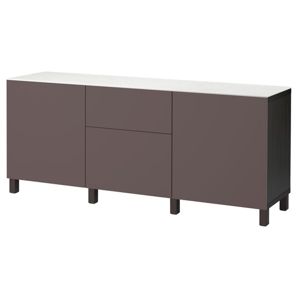 Комбинация для хранения с дверцами, ящиками БЕСТО, черно-коричневый, Вальвикен темно-коричневый (180x42x74 см) - фото 1