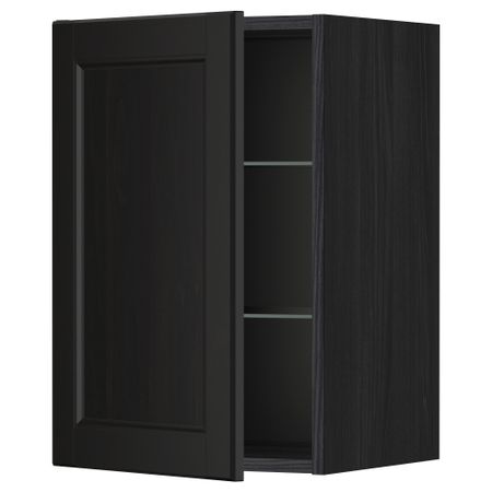Навесной шкаф с полками, стекляными дверцы МЕТОД, черный, Лаксарби черно-коричневый