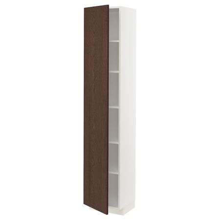 Высокий шкаф с полками, белый/Синарп коричневый 40x37x200 см IKEA METOD МЕТОД 894.048.23