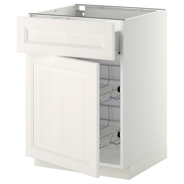 Напольный шкаф с проволочной корзиной, ящиком, дверью МЕТОД / ФОРВАРА, белый, Лаксарби белый - схема-чертеж с размерами
