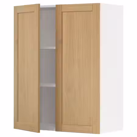 METOD Навесной шкаф с полками/2дверцы - белый/Forsbacka дуб 80x100 см
