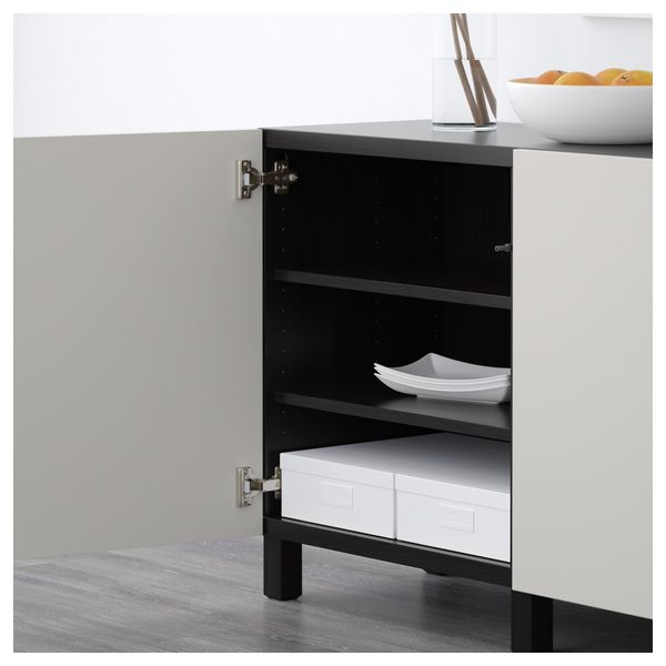 Комбинация для хранения с дверцами БЕСТО, черно-коричневый, Лаппвикен светло-серый (180x40x74 см) - схема-чертеж с размерами