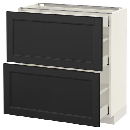 Напольный шкаф, 2 фасада, 3 ящика МЕТОД / МАКСИМЕРА, белый, Лаксарби черно-коричневый