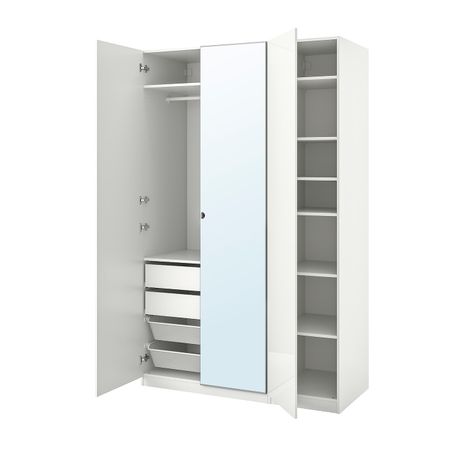 Гардероб, комбинация, глянцевый белый/зеркальное стекло 150x60x236 см IKEA PAX ПАКС / FARDAL/VIKEDAL ФАРДАЛЬ/ВИКЕДАЛЬ 693.955.70