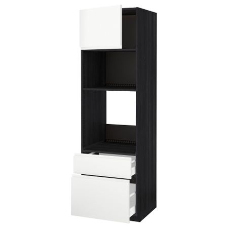 Высокий шкаф для духовки/СВЧ дверца, 2 ящика МЕТОД / МАКСИМЕРА, черный, Воксторп белый
