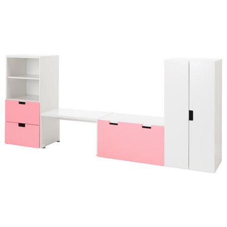 Комбинация для хранения со скамьей СТУВА, белый, розовый (300x50x128 см)