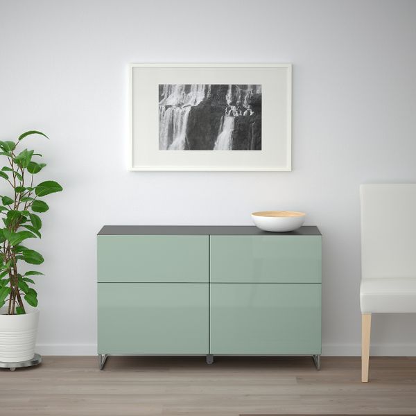 Комбинация для хранения с дверцами/ящ, черно-коричневый, СЕЛЬВИКЕН/СУЛАРП глянцевый/серо-зеленый светлый, 120x40x74 см IKEA - фото 2