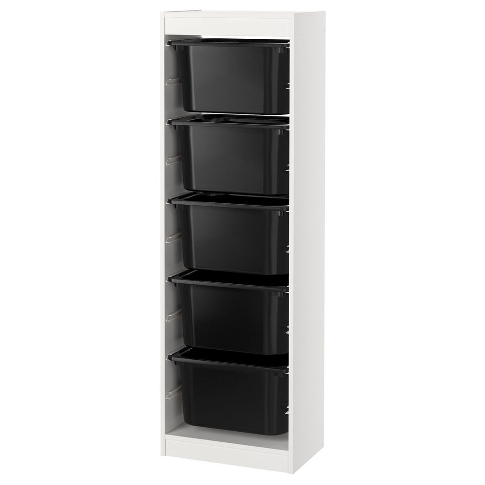 Комбинация для/хранения+контейнеры, белый, черный 46x30x145 см IKEA ТРУФАСТ 892.222.10 - фото 1