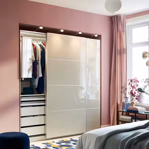 HOKKSUND 4 панели д/рамы раздвижной дверцы - глянцевый светло-бежевый 75x201 см - фото 2