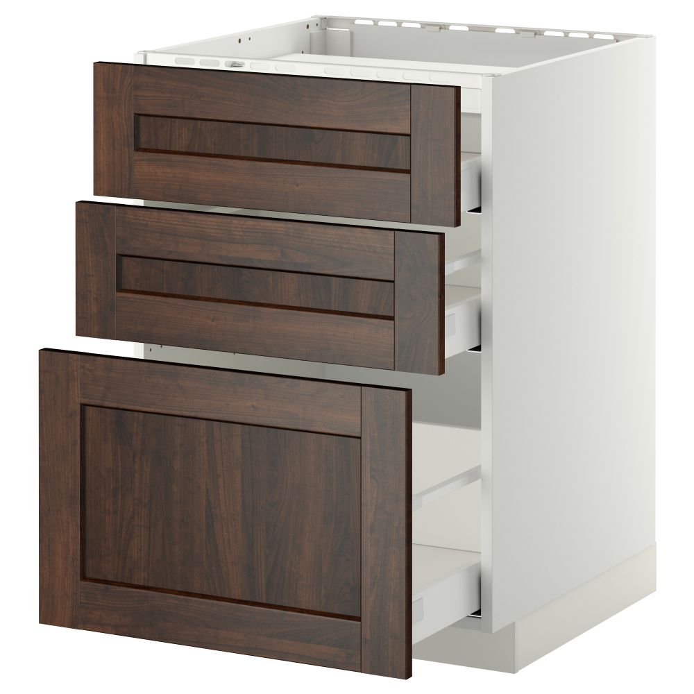 Напольный шкаф, 3 фронтальных панели, 3 ящика МЕТОД / МАКСИМЕРА, белый, Эдсерум коричневый - схема-чертеж с размерами