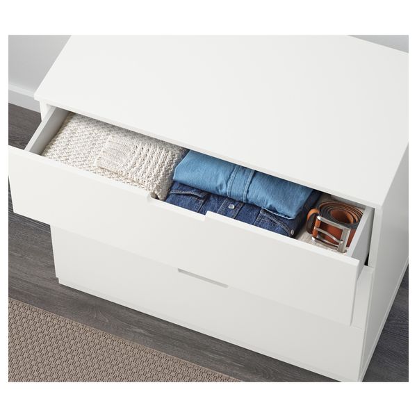 Комод с 3 ящиками НОРДЛИ, белый (80x75 см) - схема-чертеж с размерами