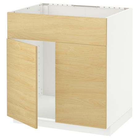 Напольный шкаф под мойку 2 дверцы/фронтальных панели МЕТОД, белый, Тингсрид береза (80x60 см)